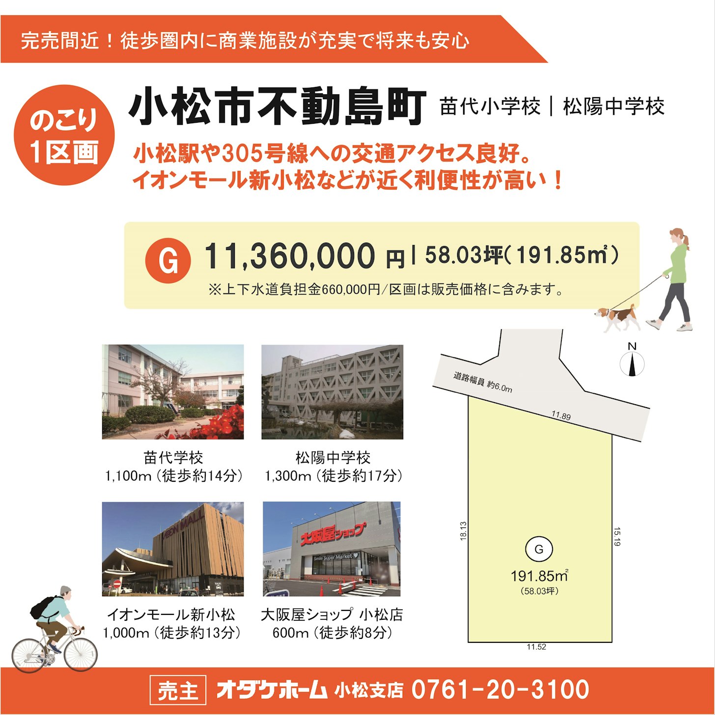 小松市不動島土地ラスト１区画となりました。