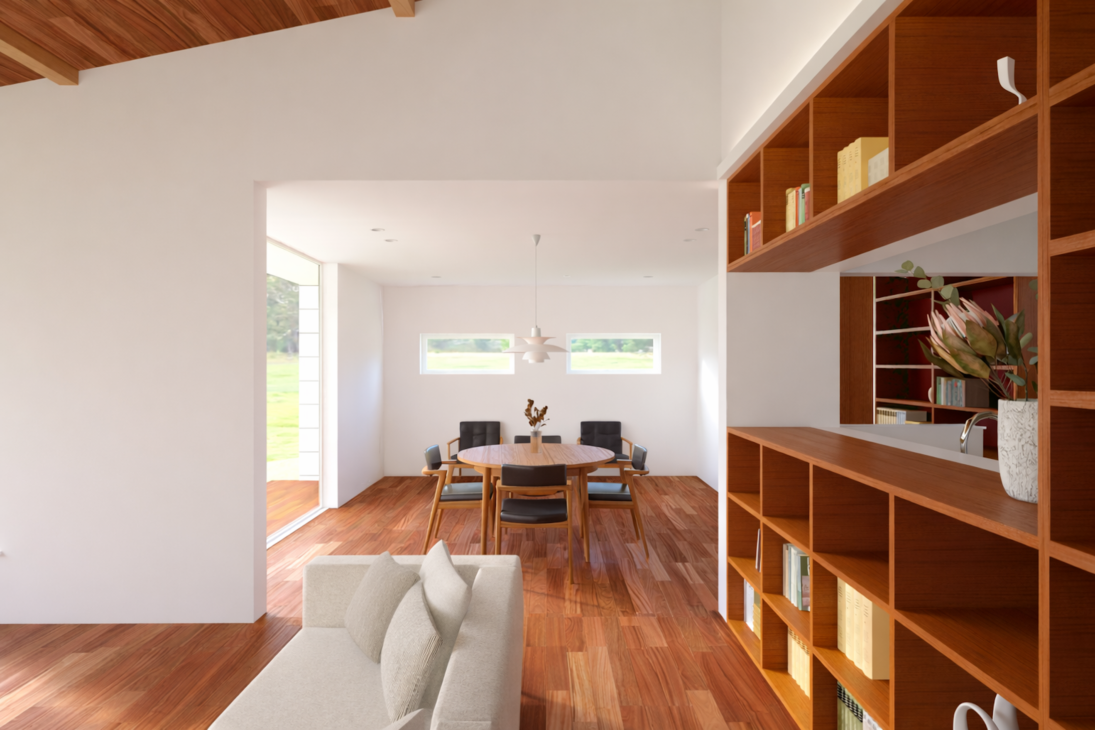 大容量の本棚は、図書館でもあり飾り棚でもある