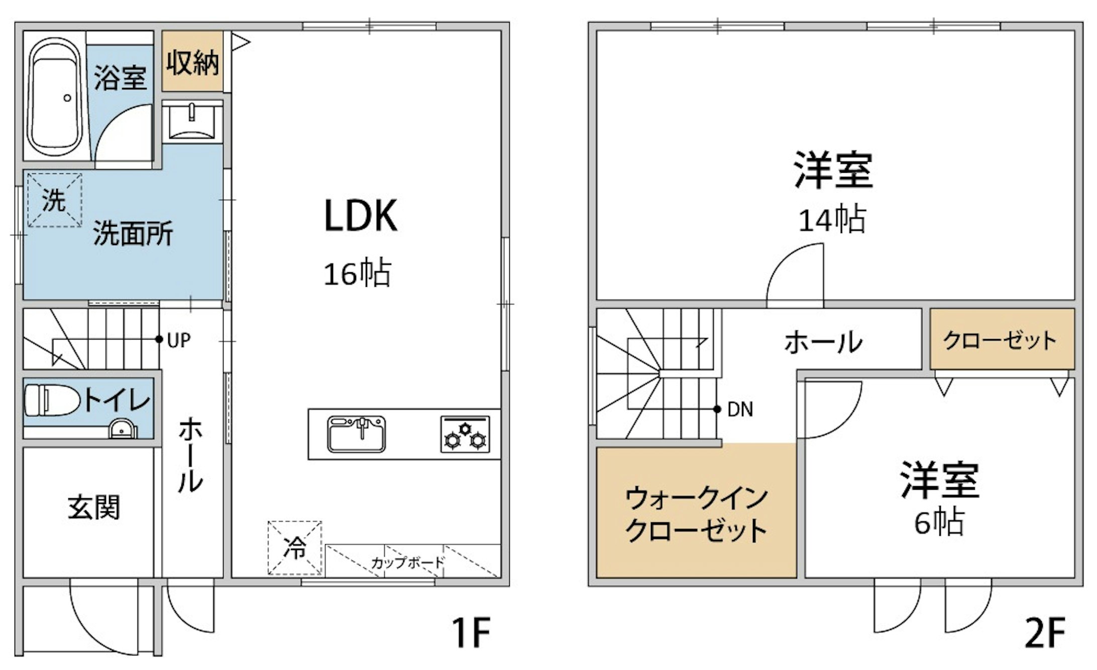 2階は全居室6帖以上でゆったり過ごせる。