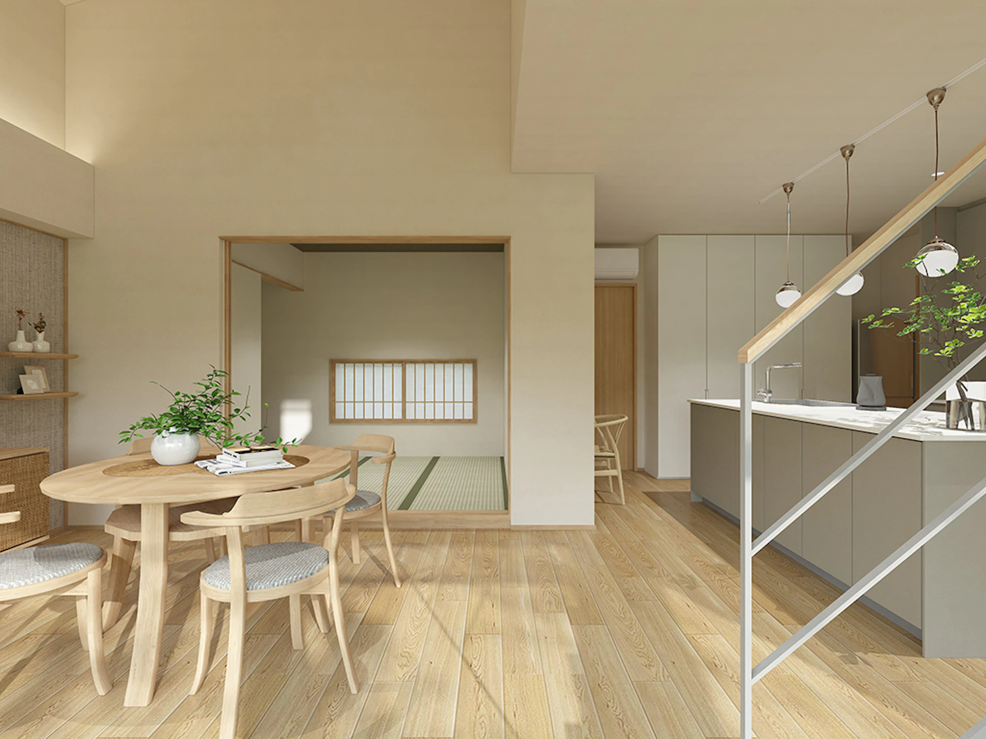 シンプルな空間とオーク材が創り出す居心地