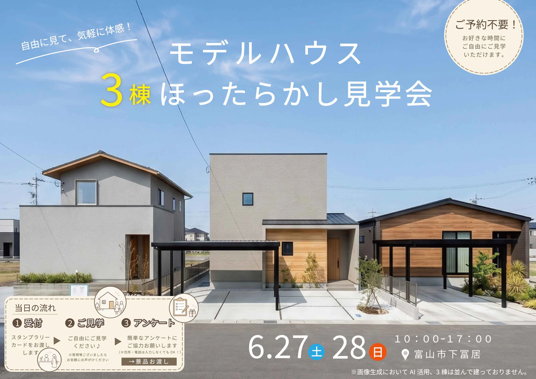 ※画像生成においてAI活用（実際の色味と異なる場合があり、3棟は並んで建っておりません）