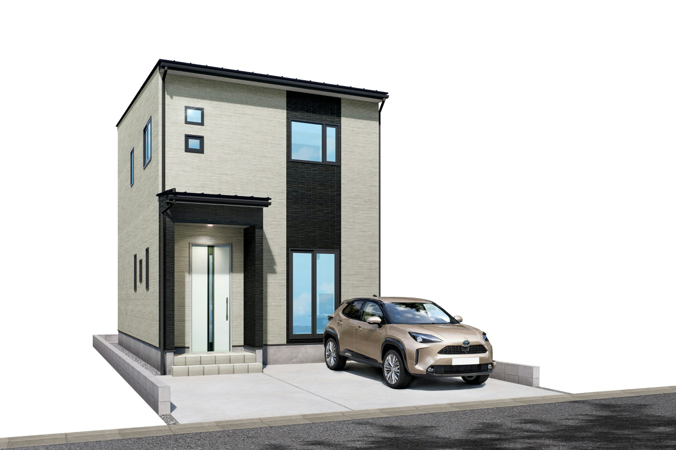 シンプルながらも単調にならない、コントラストの効いたデザイン！駐車は3台可能です◎