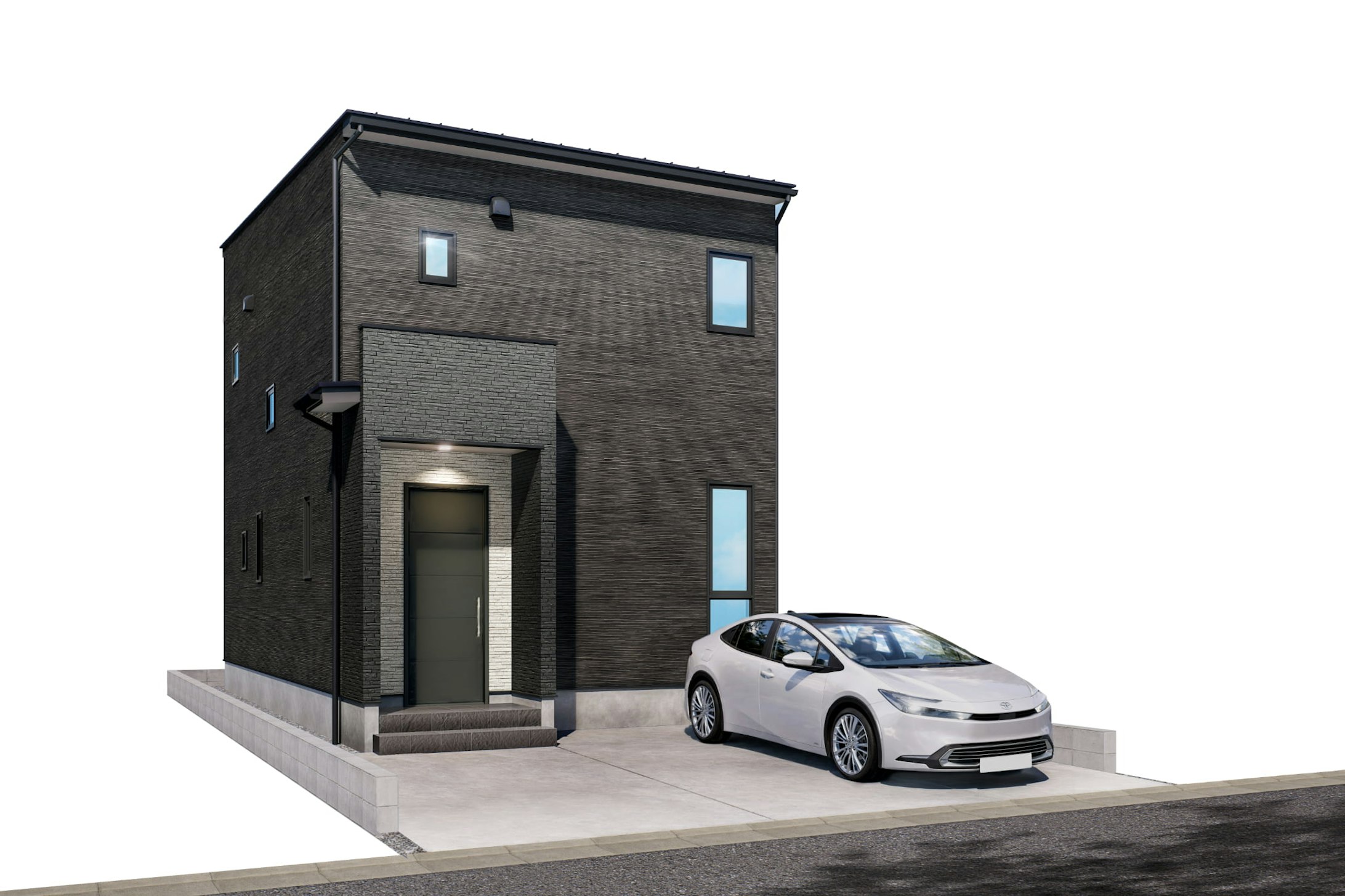 全体をダークトーンでまとめた、統一感のあるシンプルモダンデザイン。駐車は3台可能です◎